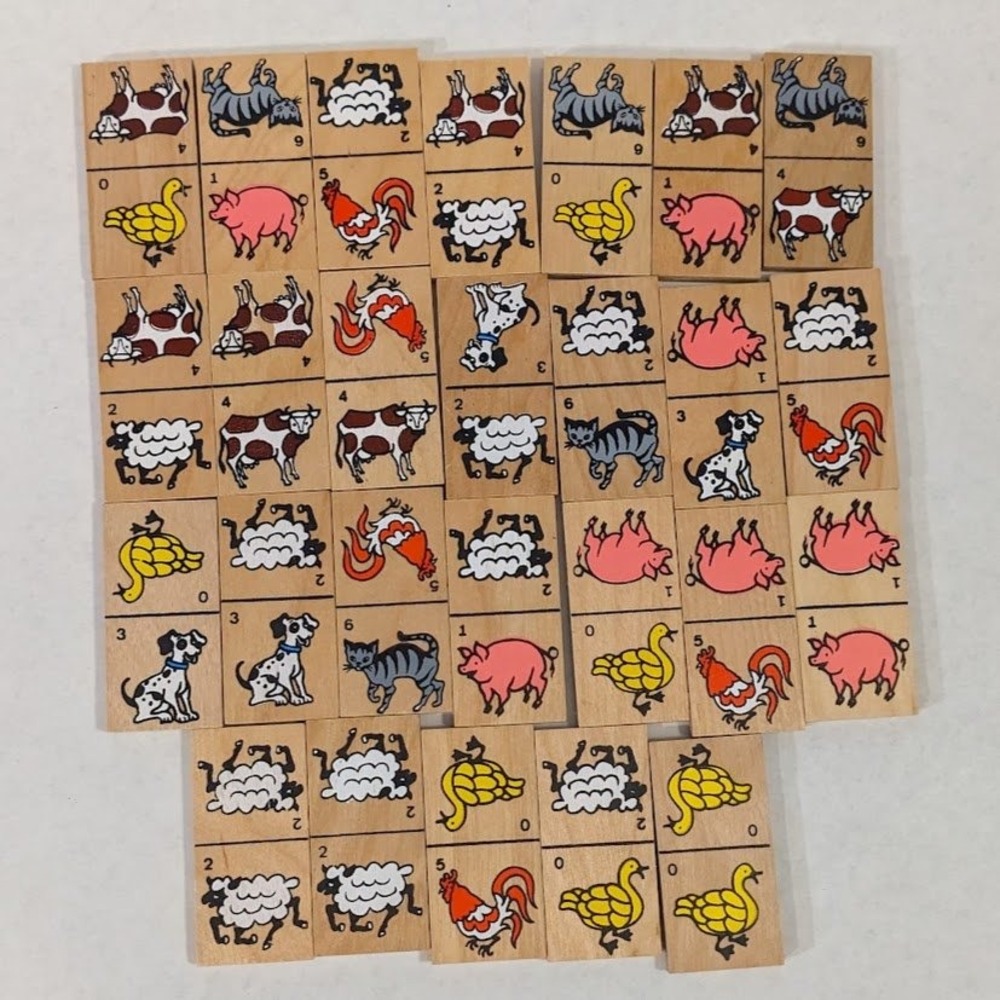 Vintage Wooden Farm Animal Dominoes Set 26 Pieces Matching Game Kids Learning